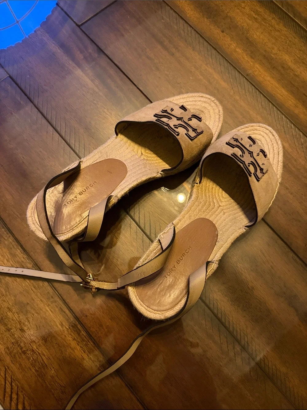Tory Burch Neutral Beige Espadrille Sandals with Logo Accent